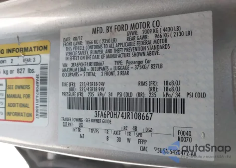 2018 Ford Fusion Se from USA, damaged, VIN 3FA6P0H74JR108667